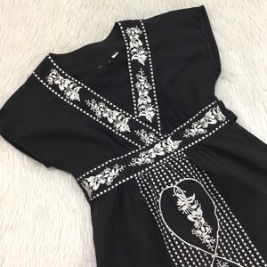 Lux women’s black lightweight summer boho embroidered floral dress size XS